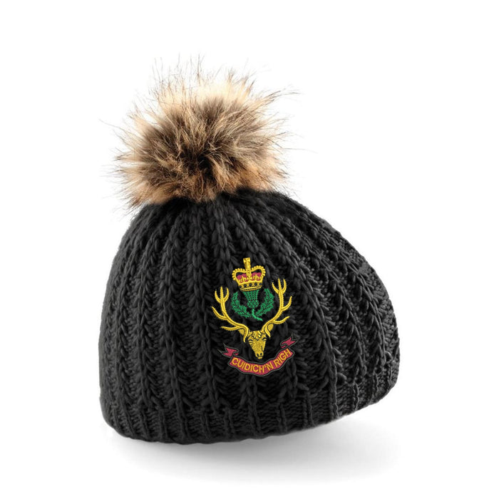 Queens Own Highlanders Pom Pom Beanie Hat