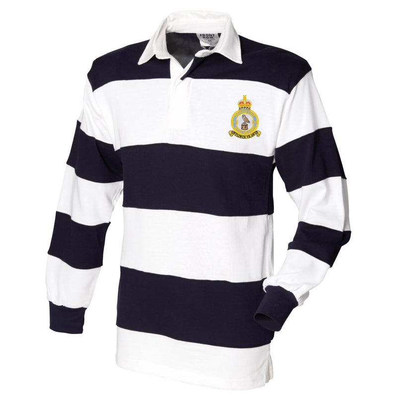 144 Signals Unit - RAF Front Row Sewn Stripe Long Sleeve Rugby Shirt