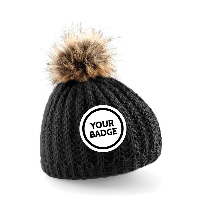 Pom Pom Beanie Hat - Choose Your Badge