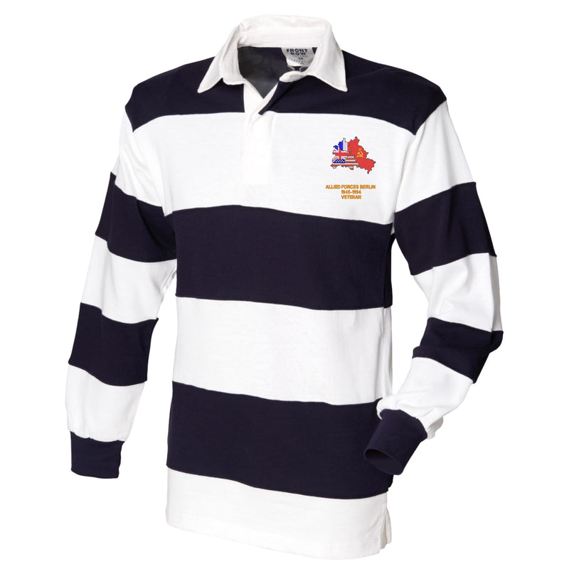 Allied Forces Berlin Veteran Front Row Sewn Stripe Long Sleeve Rugby Shirt