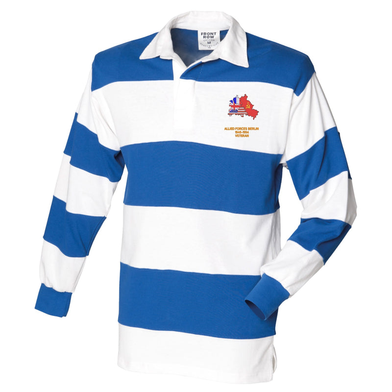 Allied Forces Berlin Veteran Front Row Sewn Stripe Long Sleeve Rugby Shirt