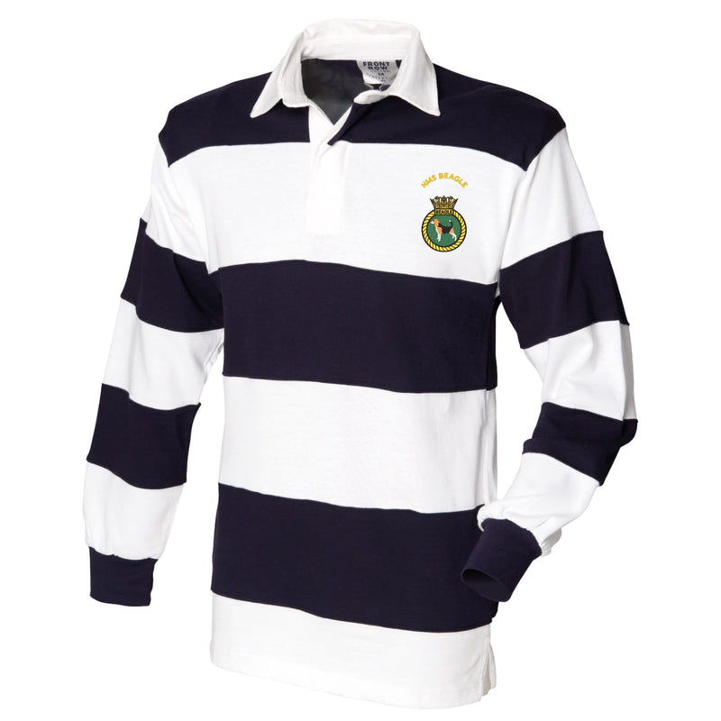 HMS Beagle Front Row Sewn Stripe Long Sleeve Rugby Shirt