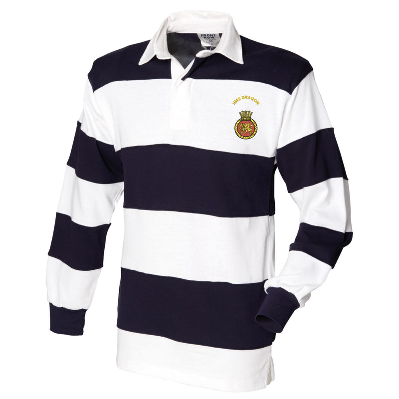 HMS Dragon Front Row Sewn Stripe Long Sleeve Rugby Shirt
