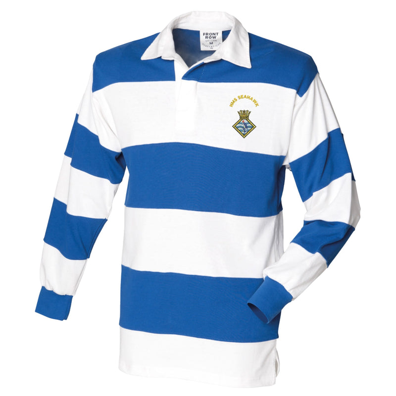 HMS Seahawk Front Row Sewn Stripe Long Sleeve Rugby Shirt