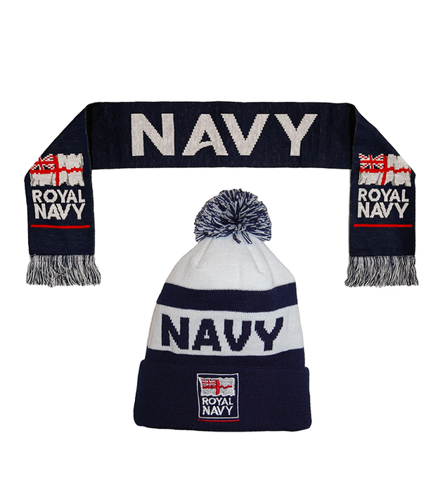 Royal Navy Bobble Hat & Woven Scarf Bundle