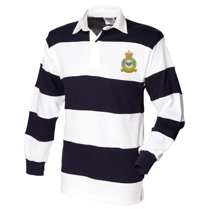No 9 Squadron RAF Front Row Sewn Stripe Long Sleeve Rugby Shirt