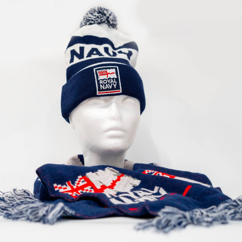 Royal Navy Bobble Hat & Woven Scarf Bundle