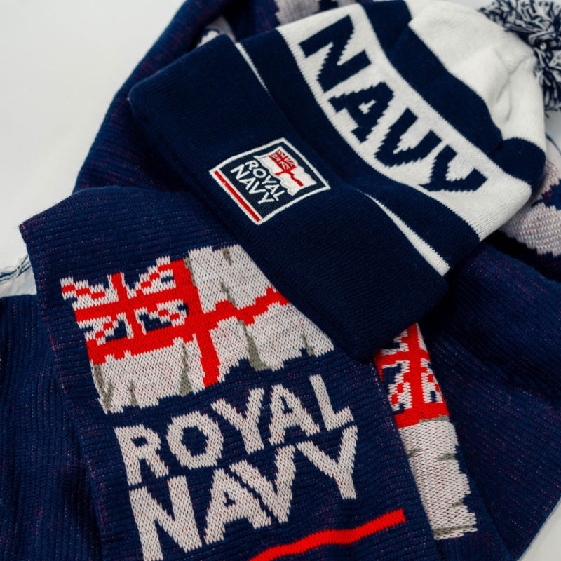 Royal Navy Bobble Hat & Woven Scarf Bundle
