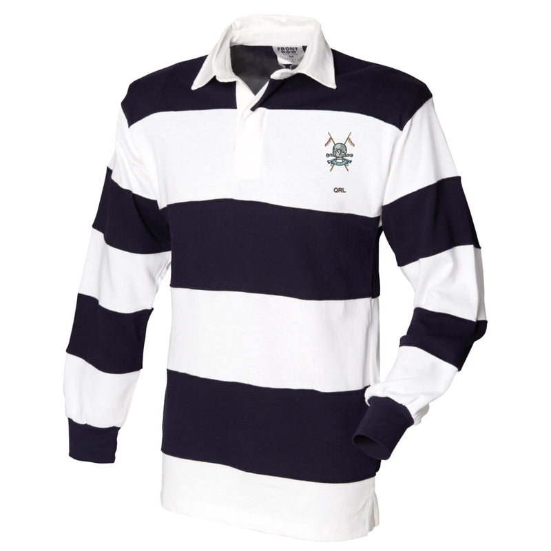 Queens Royal Lancers Front Row Sewn Stripe Long Sleeve Rugby Shirt