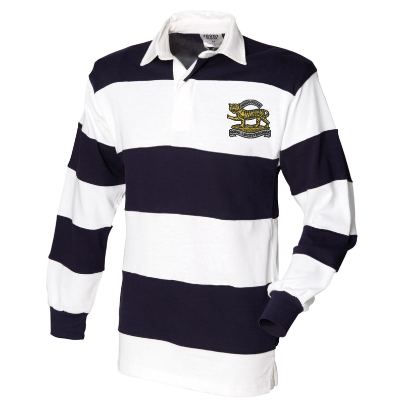 Royal Leicestershire Regiment - Tiger Front Row Sewn Stripe Long Sleeve Rugby Shirt