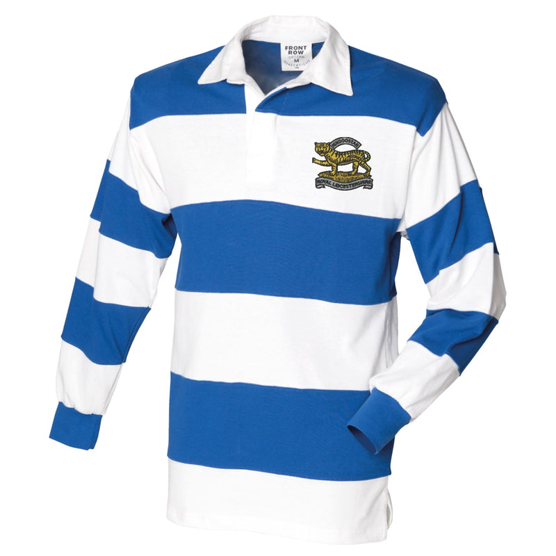 Royal Leicestershire Regiment - Tiger Front Row Sewn Stripe Long Sleeve Rugby Shirt