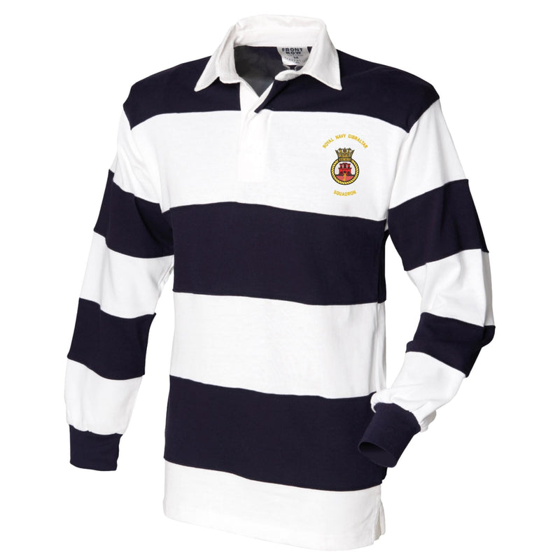 Royal Navy Gibraltar Squadron Front Row Sewn Stripe Long Sleeve Rugby Shirt
