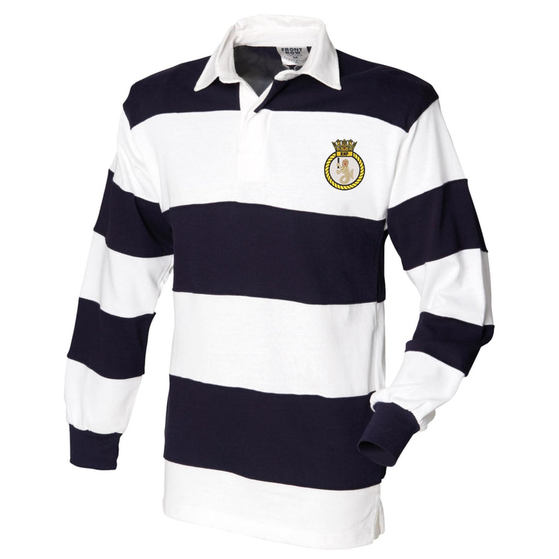 Royal Navy Police Crest Front Row Sewn Stripe Long Sleeve Rugby Shirt