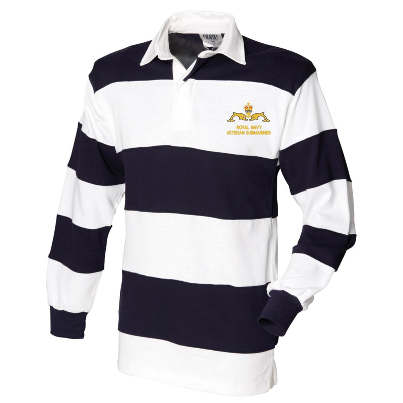 Royal Navy Veteran Submariner Front Row Sewn Stripe Long Sleeve Rugby Shirt
