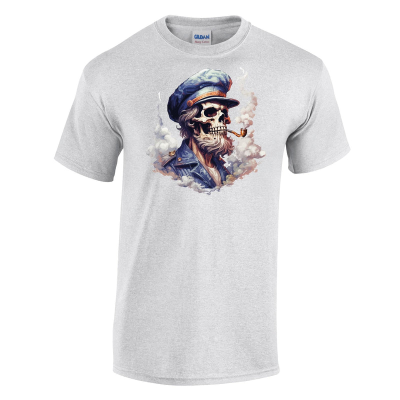 Skeleton Sailor Pipe Smoke Printed T-Shirt