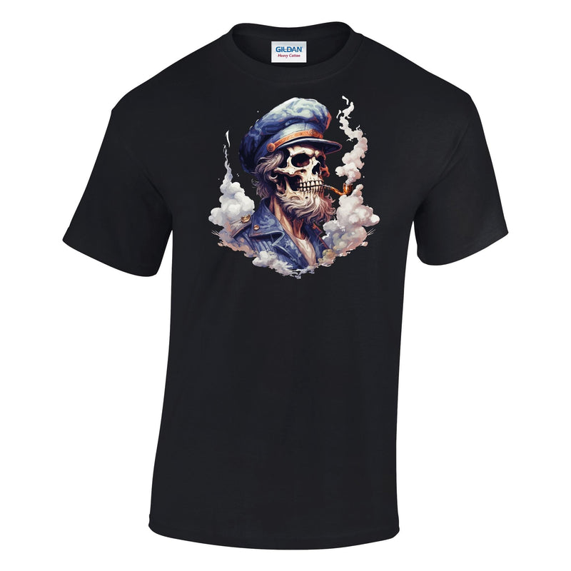 Skeleton Sailor Pipe Smoke Printed T-Shirt