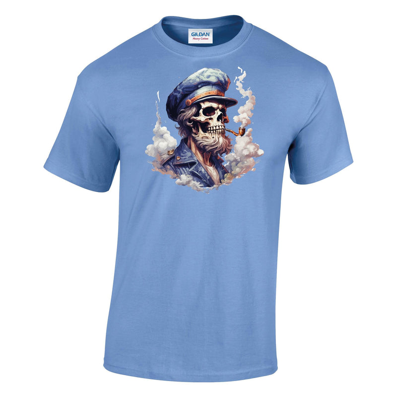 Skeleton Sailor Pipe Smoke Printed T-Shirt