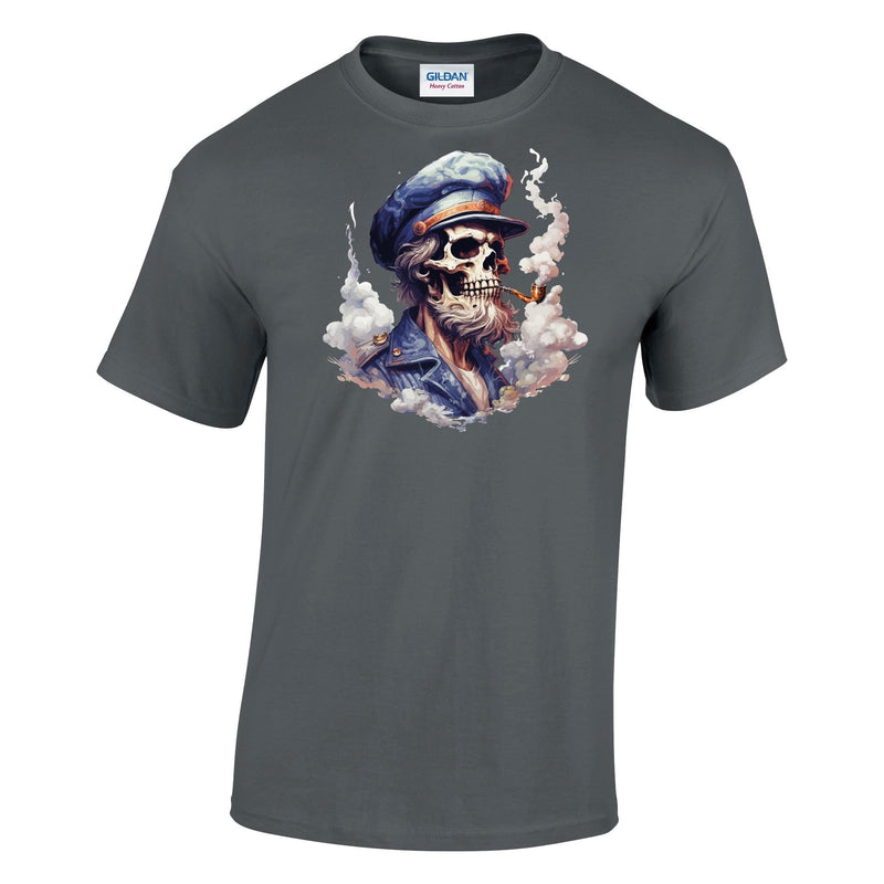 Skeleton Sailor Pipe Smoke Printed T-Shirt