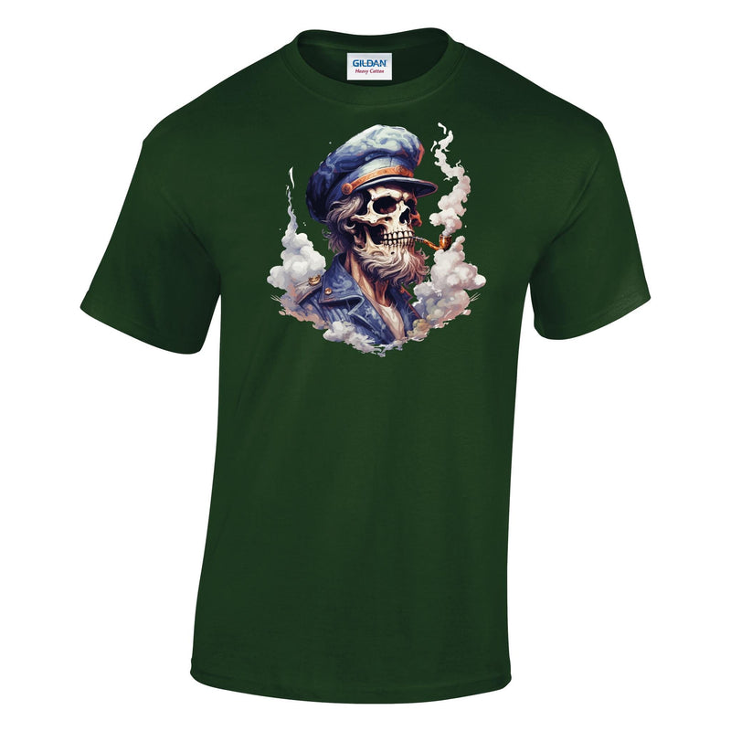 Skeleton Sailor Pipe Smoke Printed T-Shirt