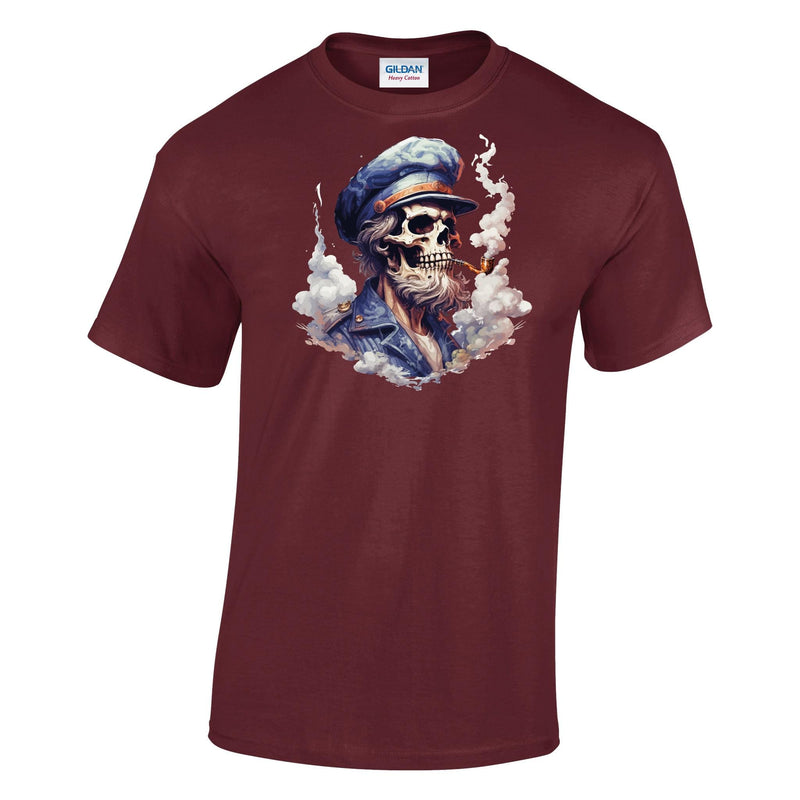 Skeleton Sailor Pipe Smoke Printed T-Shirt