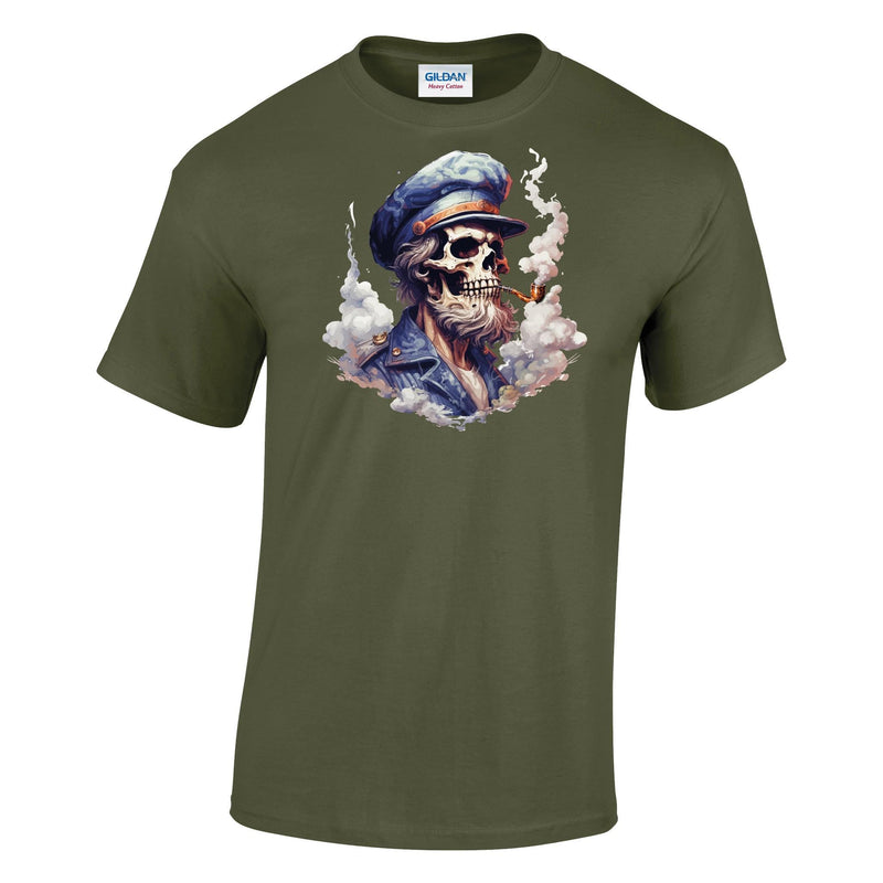 Skeleton Sailor Pipe Smoke Printed T-Shirt
