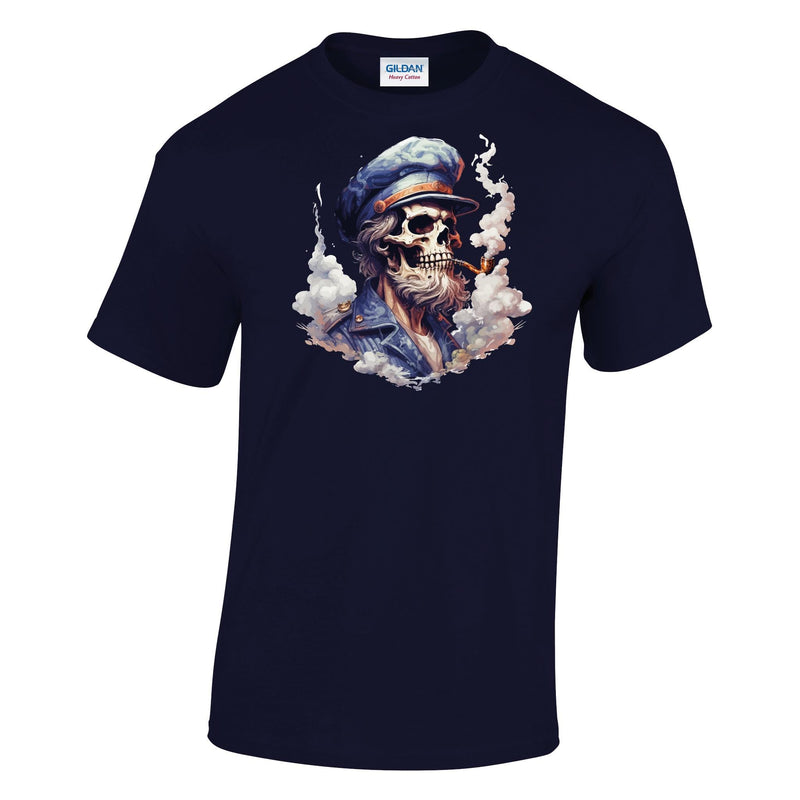 Skeleton Sailor Pipe Smoke Printed T-Shirt