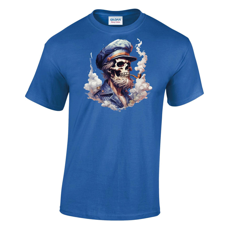 Skeleton Sailor Pipe Smoke Printed T-Shirt