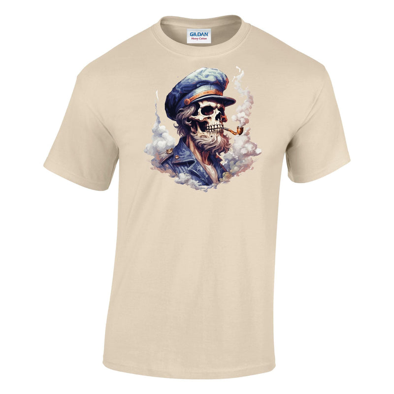 Skeleton Sailor Pipe Smoke Printed T-Shirt