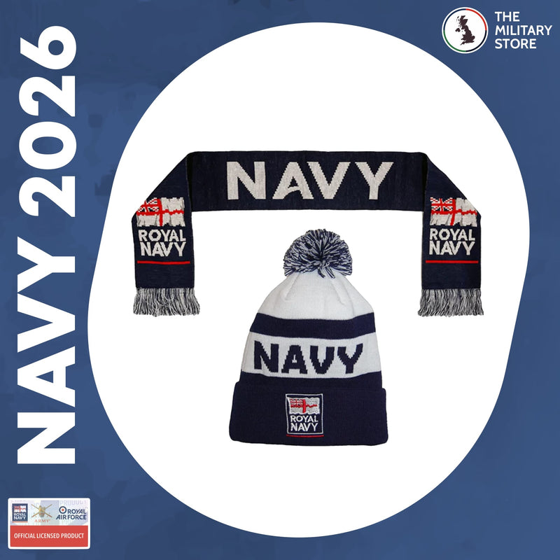 Royal Navy Bobble Hat & Woven Scarf Bundle