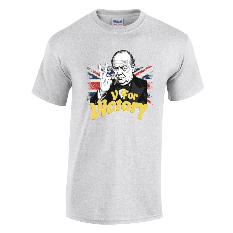 VE-Day: V For Victory Churchill Flag Printed T-Shirt