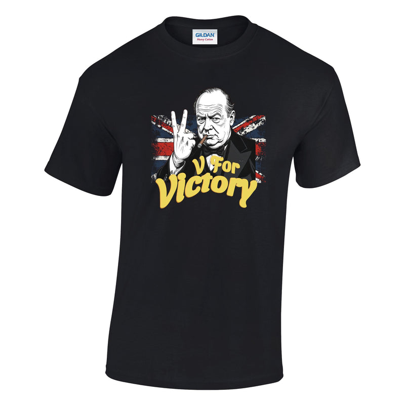 VE-Day: V For Victory Churchill Flag Printed T-Shirt