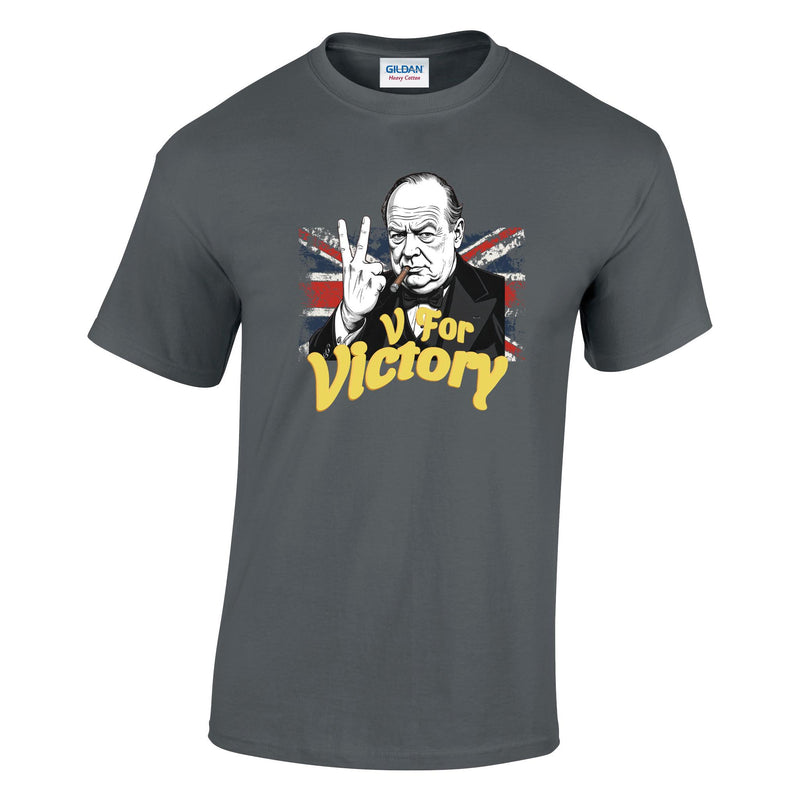VE-Day: V For Victory Churchill Flag Printed T-Shirt