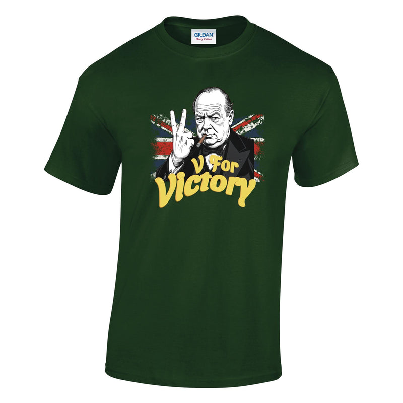VE-Day: V For Victory Churchill Flag Printed T-Shirt