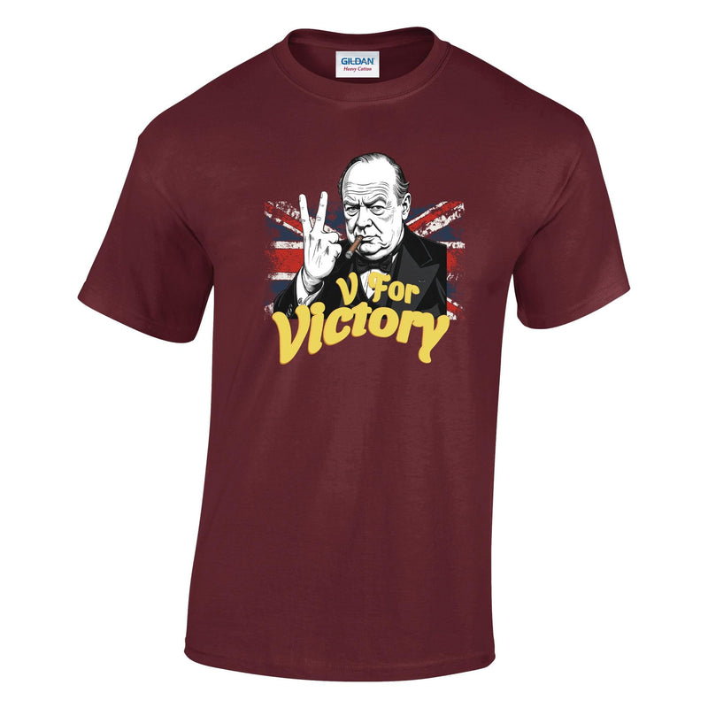 VE-Day: V For Victory Churchill Flag Printed T-Shirt