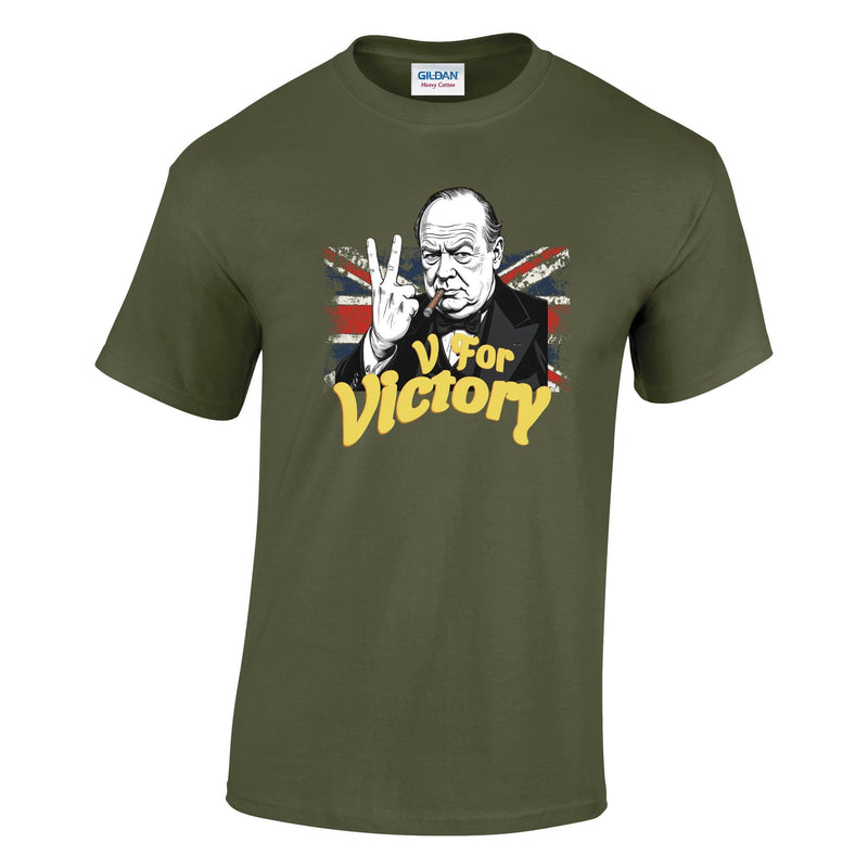 VE-Day: V For Victory Churchill Flag Printed T-Shirt