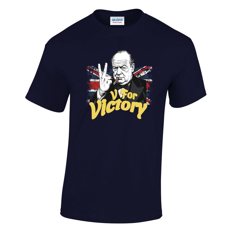 VE-Day: V For Victory Churchill Flag Printed T-Shirt