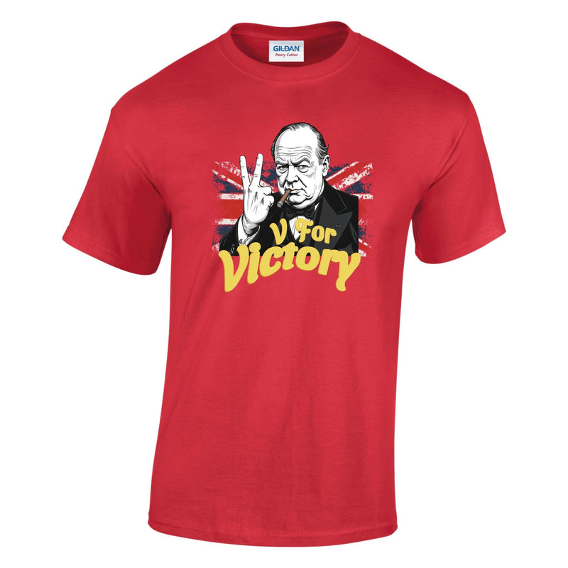 VE-Day: V For Victory Churchill Flag Printed T-Shirt