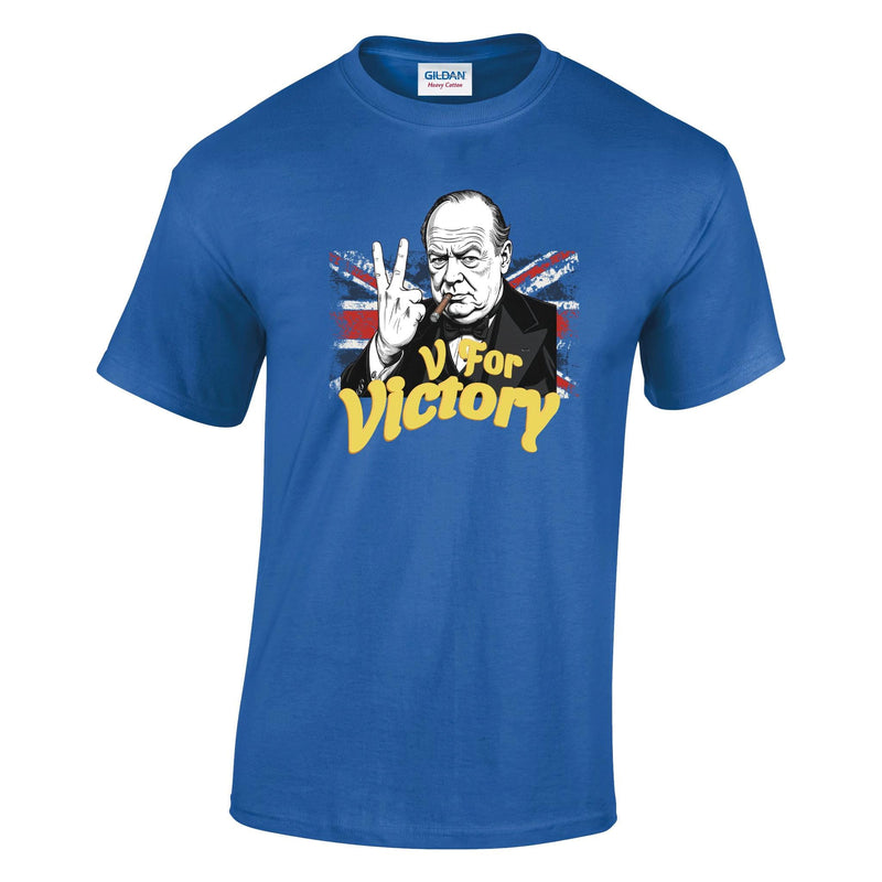 VE-Day: V For Victory Churchill Flag Printed T-Shirt