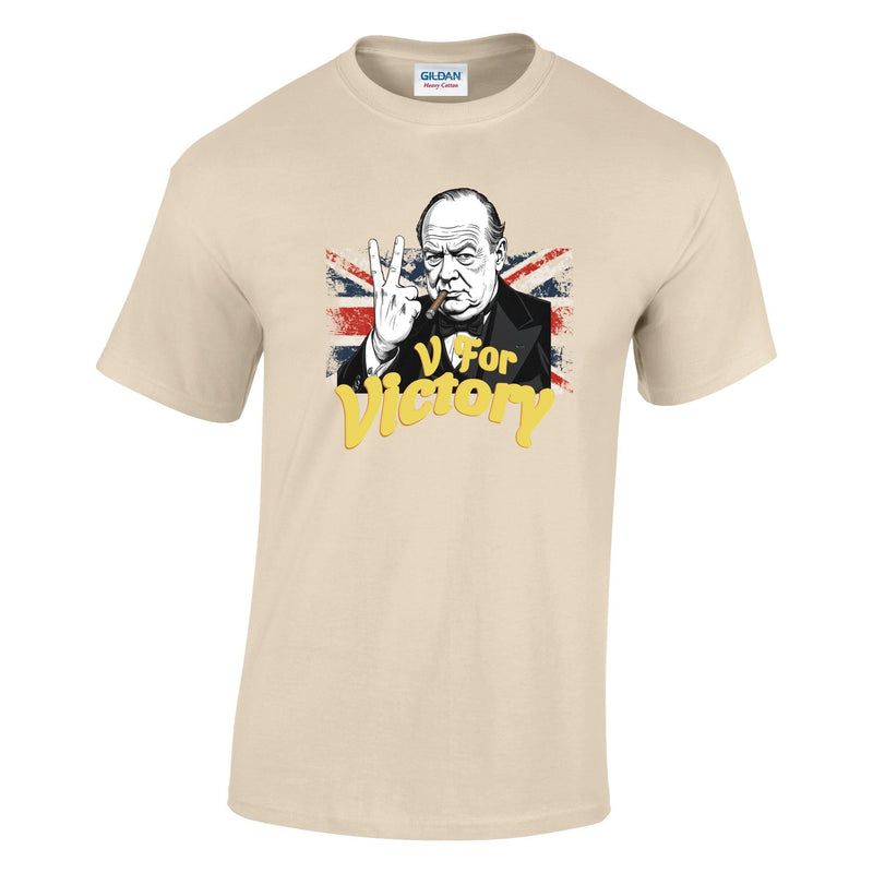 VE-Day: V For Victory Churchill Flag Printed T-Shirt