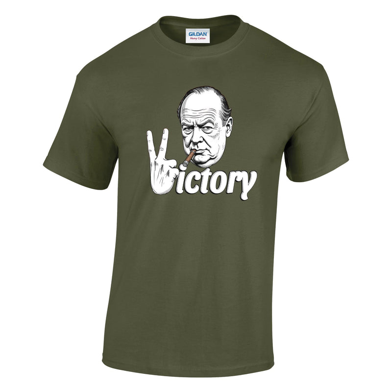 VE-Day: V For Victory Churchill V Sign Printed T-Shirt