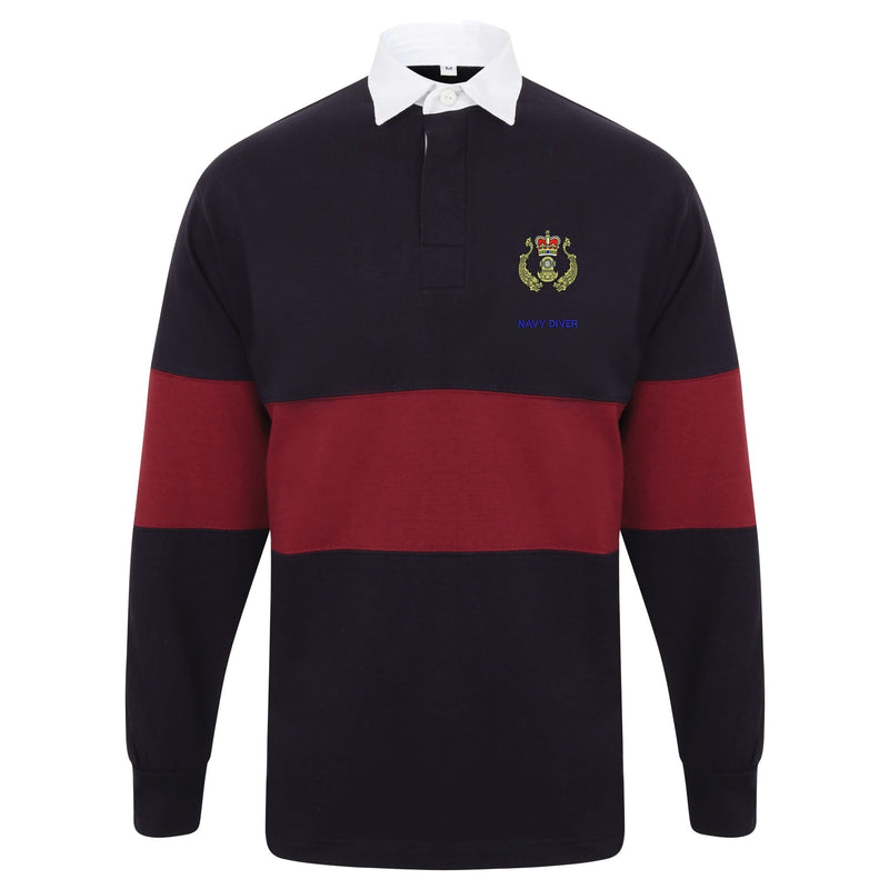 Navy Diver Long Sleeve Panelled Rugby Shirt